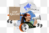 Stop racism protest png, human rights collage art, transparent background