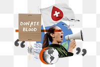 Donate blood word png, charity campaign remix, transparent background