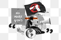 No more guns png, woman protesting collage art, transparent background