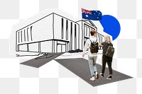 PNG Study in Australia, education line art collage, transparent background