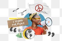 Stand for peace png, woman protest remix, transparent background