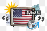PNG the land of opportunity, TV news collage illustration, transparent background