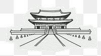 PNG Gyeongbokgung Palace, famous location in South Korea, line art illustration, transparent background
