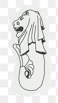 PNG Merlion, famous location in Singapore, line art illustration, transparent background