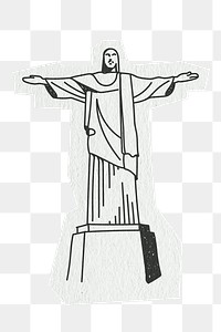 PNG Christ the Redeemer statue, famous location in Brazil, line art illustration, transparent background