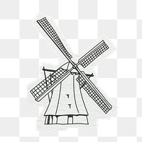 PNG Windmills in Netherlands, line art illustration, transparent background