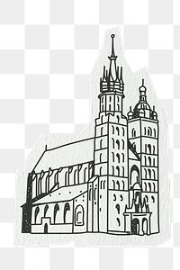 PNG Rynek Główny, famous location in Poland, line art illustration, transparent background