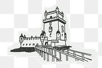 PNG Belém Tower, famous location in Portugal, line art illustration, transparent background