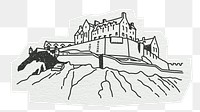 PNG Edinburgh Castle, famous location in Scotland, line art illustration, transparent background