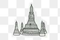 PNG Wat Arun Ratchawararam temple, line art illustration, transparent background