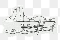 PNG Krabi beach, famous location in Thailand, line art illustration, transparent background