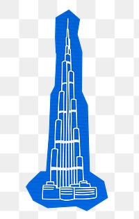 PNG Burj Khalifa skyscraper, famous Dubai location, line art illustration, transparent background