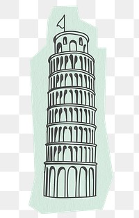 PNG Leaning Tower of Pisa, famous tourist attraction, line art illustration, transparent background