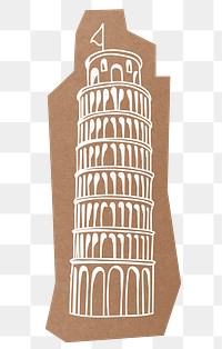PNG Leaning Tower of Pisa, famous tourist attraction, line art illustration, transparent background
