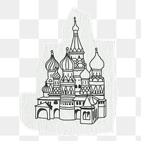 PNG St. Basil's Cathedral, Moscow famous location, line art illustration, transparent background