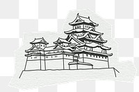 PNG Himeji Castle, Japan famous location, line art illustration, transparent background