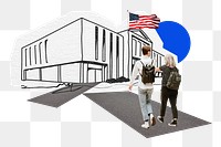 PNG Study in USA, education line art collage, transparent background