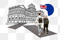 PNG Study in UK, education line art collage, transparent background