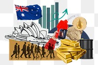 Australian economy png, commodity market money finance collage, transparent background