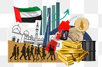 UAE economy png, commodity market money finance collage, transparent background