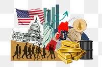 American economy png, commodity market money finance collage, transparent background