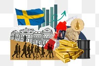 Swedish economy png, commodity market money finance collage, transparent background