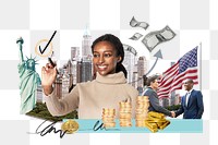 PNG USA investment, money finance collage, transparent background