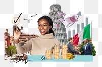 PNG Italy investment, money finance collage, transparent background