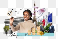 PNG France investment, money finance collage, transparent background