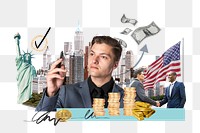 PNG USA investment, money finance collage, transparent background