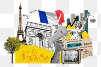 PNG French politics, social issues paper collage, transparent background