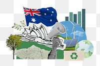 PNG Australian climate protest, environment collage, transparent background