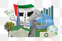 PNG UAE climate protest, environment collage, transparent background