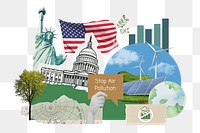 PNG stop air pollution, American, environment collage, transparent background