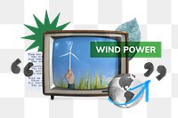 Wind power png, TV news, environment collage, transparent background