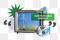 Sustainable energy png, TV news, environment collage, transparent background