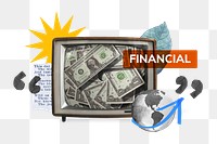 Financial png, TV news, money collage, transparent background