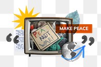 Make peace png, TV news collage illustration, transparent background