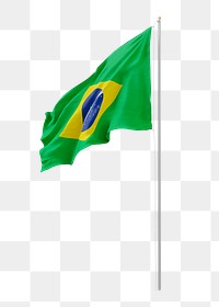 Png Brazilian flag on pole, transparent background