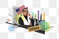PNG American business goals, economic growth collage, transparent background
