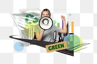 Green protest png, environmental issue collage, transparent background