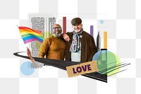 Love png, gay couple, LGBT pride photo collage, transparent background