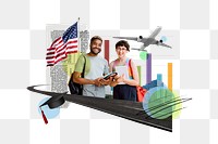 PNG Study in USA, education photo collage, transparent background