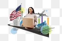 International delivery png, freight shipping photo collage, transparent background