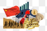 PNG Chinese economic growth, finance politics collage, transparent background