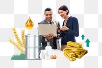 PNG commodity trading, economy finance collage, transparent background