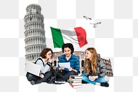 PNG Study in Italy, education photo collage, transparent background