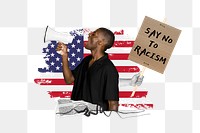 No racism png, protest activism photo collage, transparent background