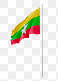 Png flag of Myanmar collage element, transparent background