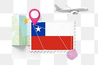 PNG Chile travel, stamp tourism collage illustration, transparent background